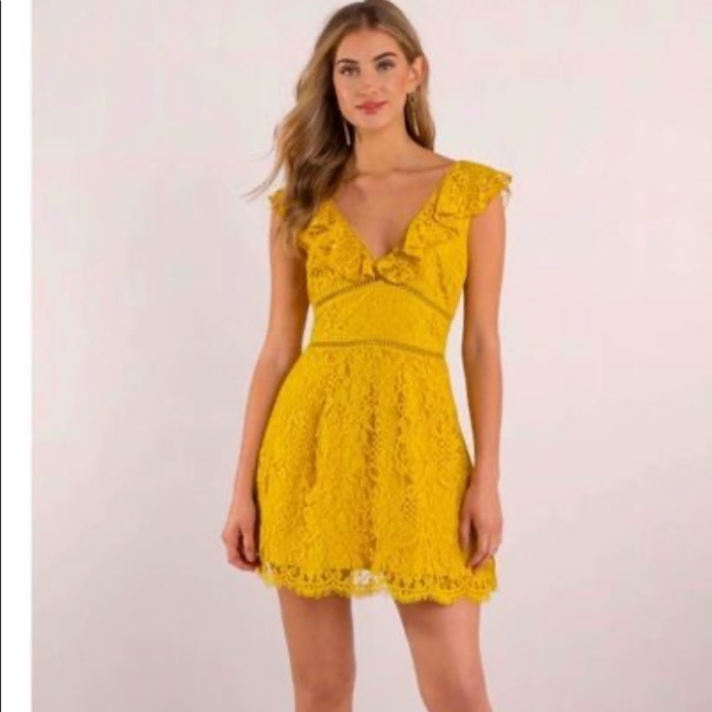 Yellow ruffle lace skater dress